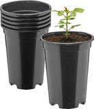 GARRONDA Set van 5 ronde kunststof bloempotten met drainagegaten voor tuin (Zwart, Ø14 x 18 cm (1,7L))