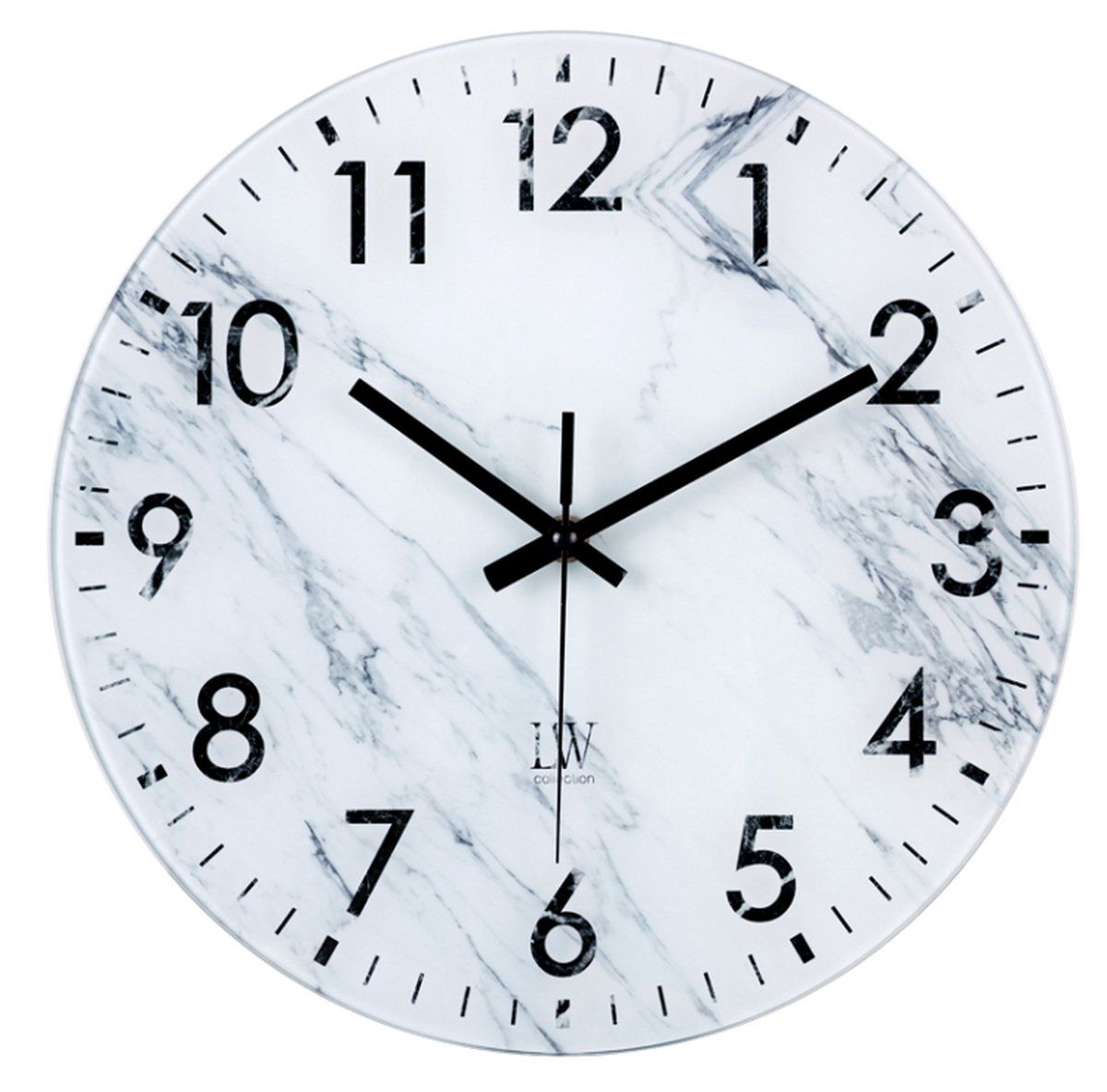 LW Collection Wandklok Glas Marmer Wit 30cm - Stille Wandklok