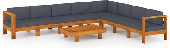 vidaXL 9-delige Loungeset met donkergrijze kussens acaciahout
