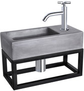 Differnz Fonteinset Rechthoek 38.5x18.5x24.5cm Beton Donkergrijs Handdoekrek Kruisgreep Toiletkraan Clickwaste Sifon Chroom