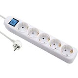 Electraline 59662 Stekkerdoos 5 voudig met Schakelaar, Kabel 1.5 M, 3G1.5mm, Meervoudige Stekkerdoos, Tafelstekkerdoos, Wit