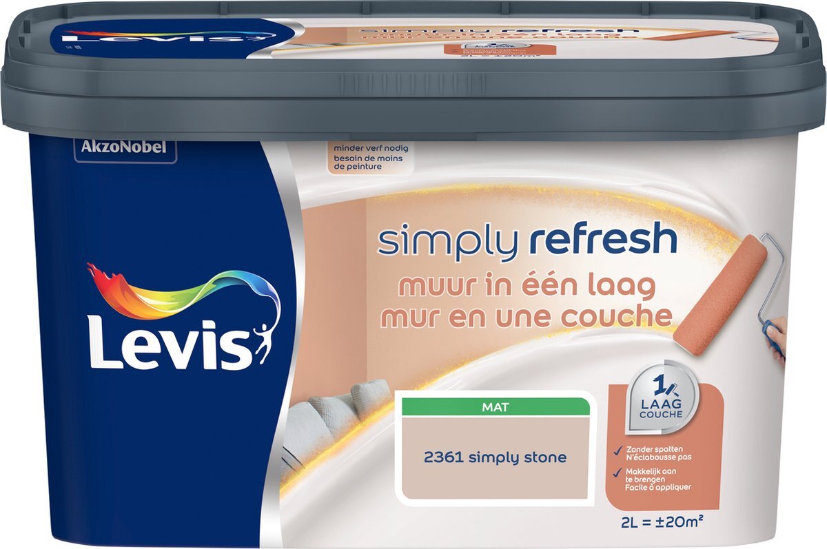 Levi's Simply Refresh - Muur In Een Laag - Mat - Simply Stone - 2L