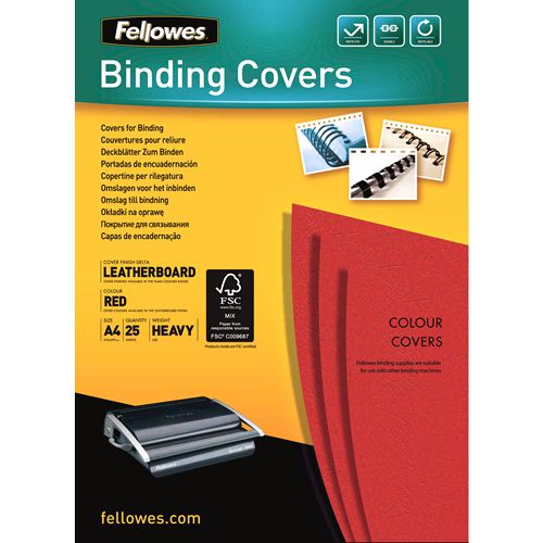Fellowes Dekbladen leatherlook FSC - Rood - 25 stuks