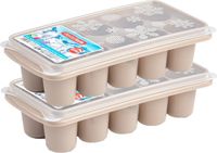 PLASTICFORTE bacs à glaçons - gros glaçons de 6.5 cm - 2x pièces - bacs avec couvercle de 10 compartiments - plastique - taupe