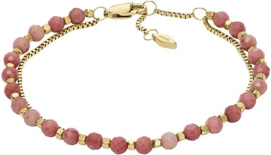 Fossil JF04682710 Dames Armband - Goudkleurig - Kralenarmband - Staal - 16.50 cm - Roze