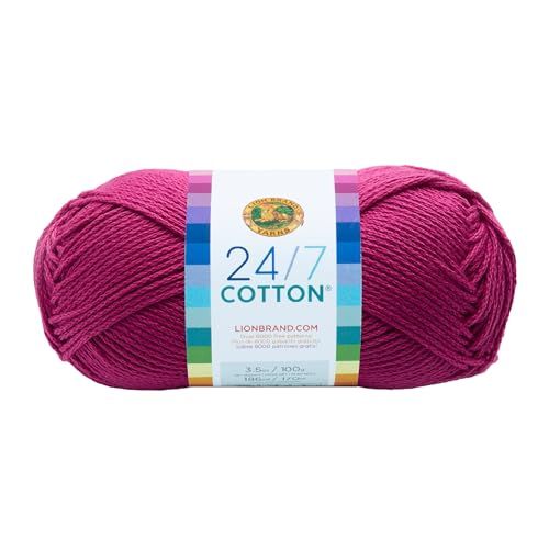 Lion Brand Yarn Company Cotton Yarn, 100% Cotton, Pink, 15.24 x 6.35 x 6.35 cm