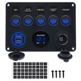 Blue Sea Systems Panneau à 5 interrupteurs avec voltmètre, chargeur USB et prise allume-cigare pour camping-cars, bateaux et bateaux