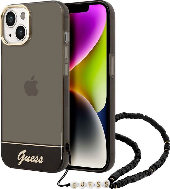 Guess iPhone 14 Back Cover TPU Hoesje - Transparant/Zwart