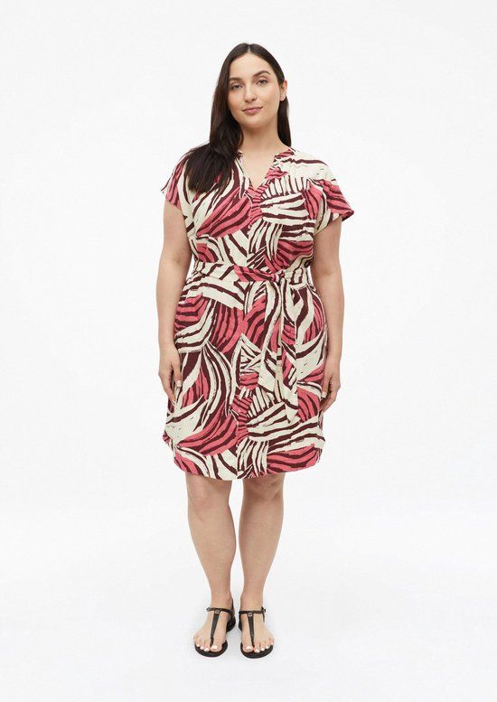 s.Oliver Curve s.Oliver Jurk Koraal Linnen Zebraprint Lange Mouw V-hals Casual Dames 48