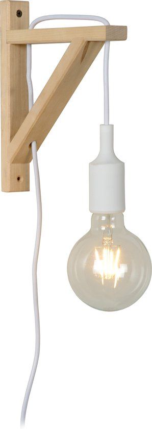 Lucide FIX Wandlamp - 1xE27 - Wit - Hout - 2.9m Snoer