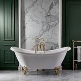 Hudson Reed Vrijstaand Bad Klassiek met Twee Rugleuningen 175cm x 73cm x 77cm Glanzend Wit | Badpoten in Satijn Goud | Oxford