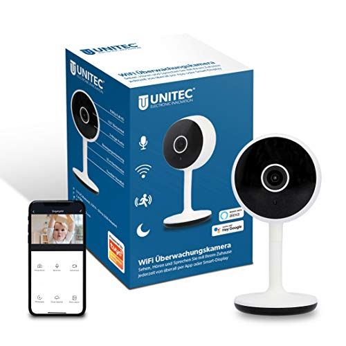 Unitec WIFI Slimme bewakingscamera, Full HD videocamera, bewegings- en geluidsdetectie, nachtzichtfunctie