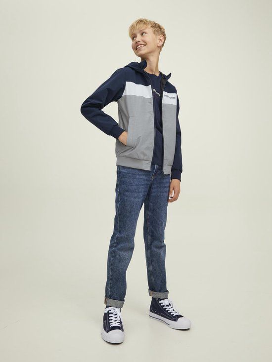 JACK&JONES JUNIOR JJERUSH BLOCKING HOOD BOMBER NOOS JNR Bomberjack - Maat 152 - Jongens - Navy Blazer;Blocking