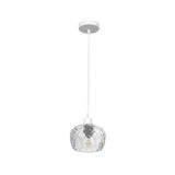 PRENDELUZ Witte hanger met E27-fitting, afmetingen 13 x 13 cm, lampenkap van helder geslepen glas, ideaal voor decoratieve verlichting in moderne ruimtes.