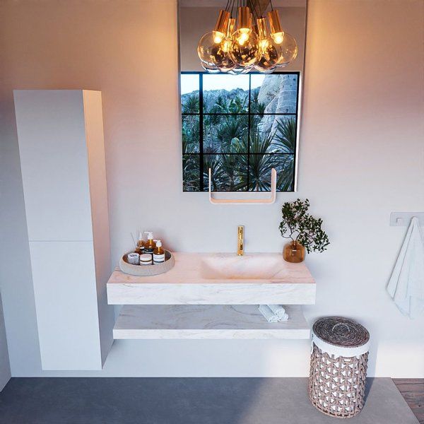 MONDIAZ ALAN - DLUX Badkamermeubelset - 110cm - planchet met vrijhangende wastafel - wasbak rechts - 1 kraangat - Ostra ADX110OstPLR1Ost