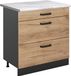 Vicco Keukenonderkast R-Line, Goudkleurig Eiken/Antraciet, 80 cm met 3 laden marmer werkblad