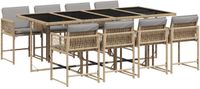 vidaXL 9-delige Tuinset met kussens, poly rattan, gemengd, beige