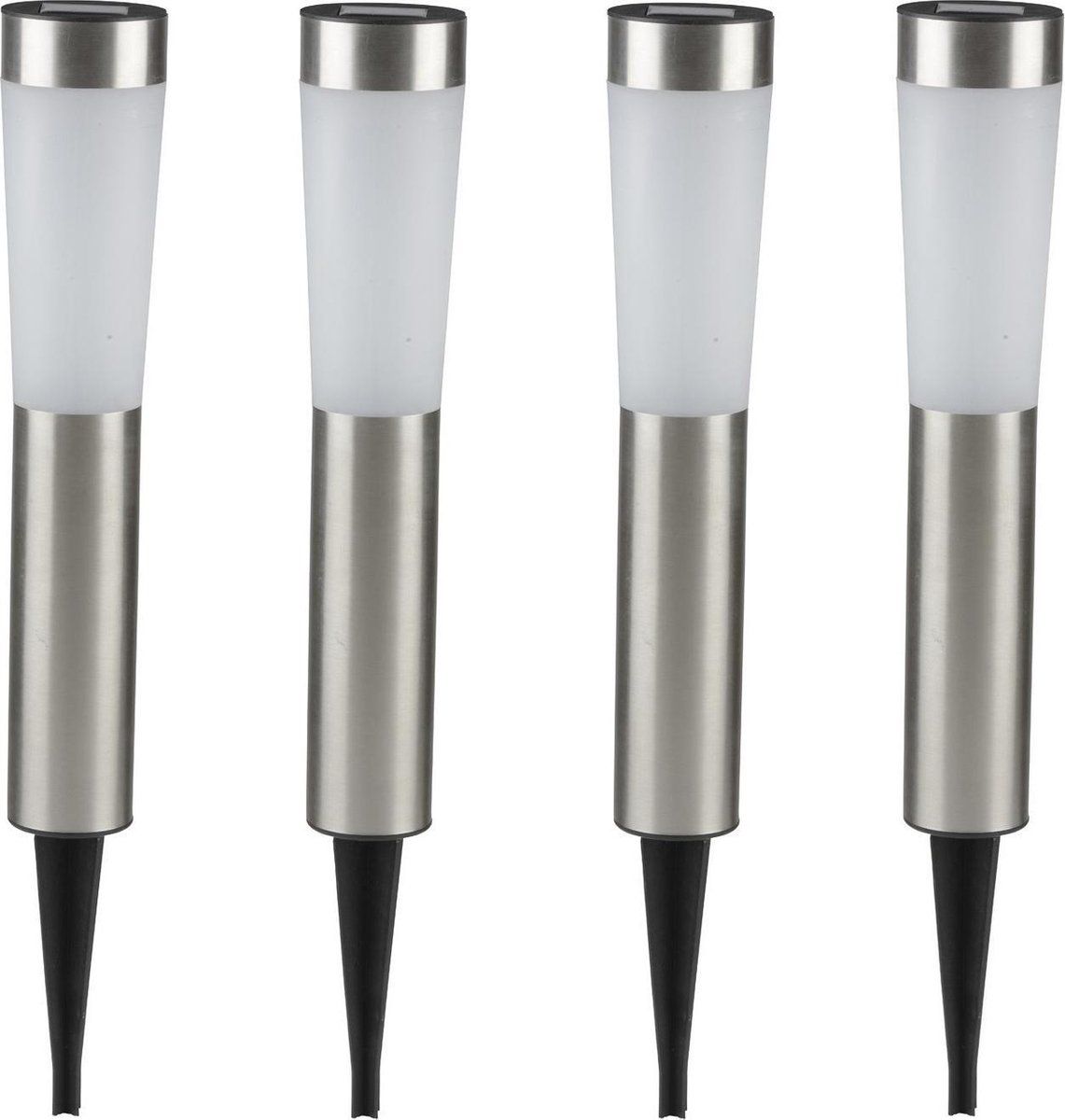 Grundig 4x Solar Tuinlampen Pilaar/Paal - 56 cm - RVS