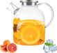 Carafe à eau en verre borosilicate sans marque 1,8 litre avec couvercle et bec verseur en acier inoxydable