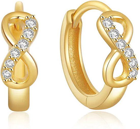 Elenza AMS Elenza Goudkleurige Oorbellen met Infinity Symbool en Zirkonia – Luxe Dames Sieraad