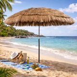 Mojawo Hawaii Sonnenschirm, Strandsonnenschirm, Gartenschirm, rund, Durchmesser 1,6 Meter, braun
