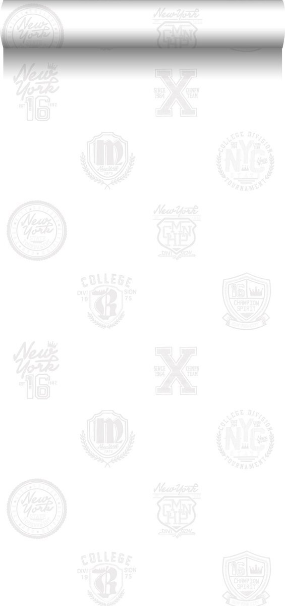 Esta Home behang school emblemen zilver op wit - 128805 - 53 cm x 10.05 m