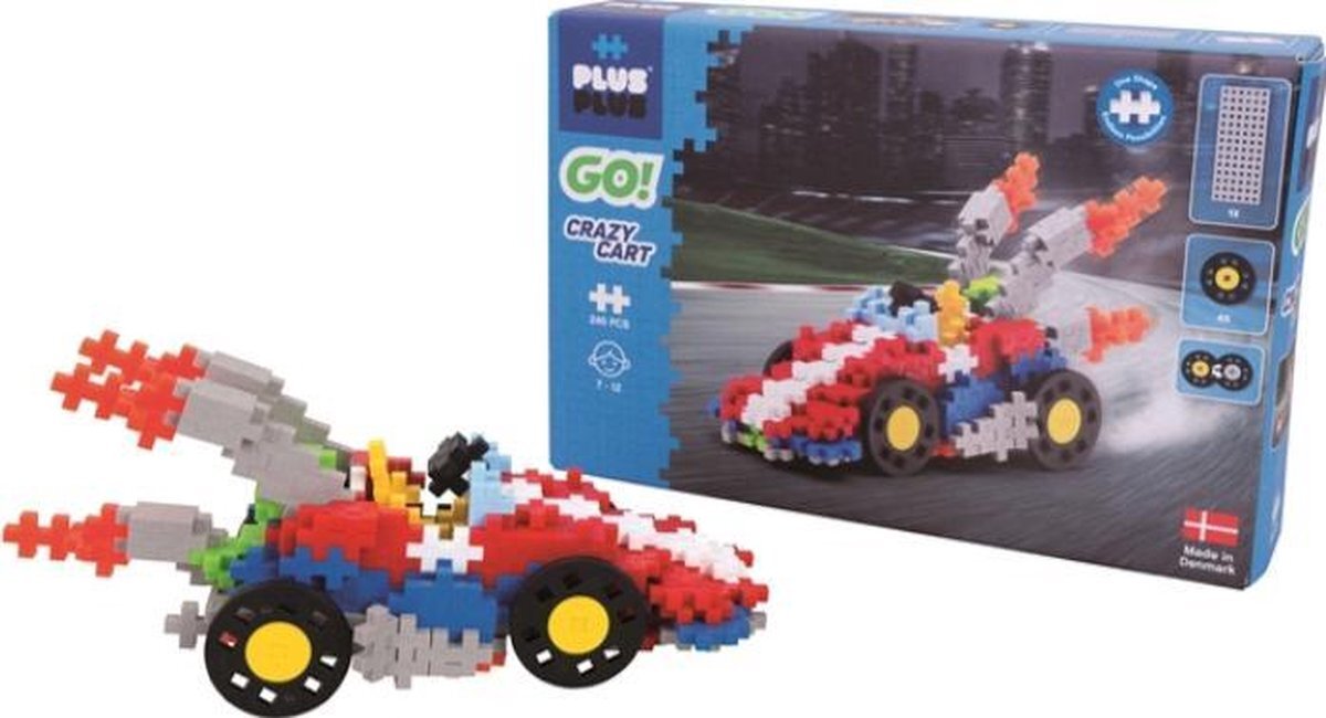 PlusPlus 9607008 Geniaal bouwspeelgoed, Crazy Cart raceauto, PlusPlus Go bouwstenenset, 240 delen