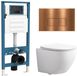 QeramiQ Dely Swirl Toiletset compact - reservoir QeramiQ à encastrer - abattant slim - plaque de commande métal cuivre - boutons rectangulaires - blanc brillant