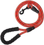 Relaxdays Hondenriem Reflecterend, 150 cm, Gevoerde Handgreep, Nylon, Rood