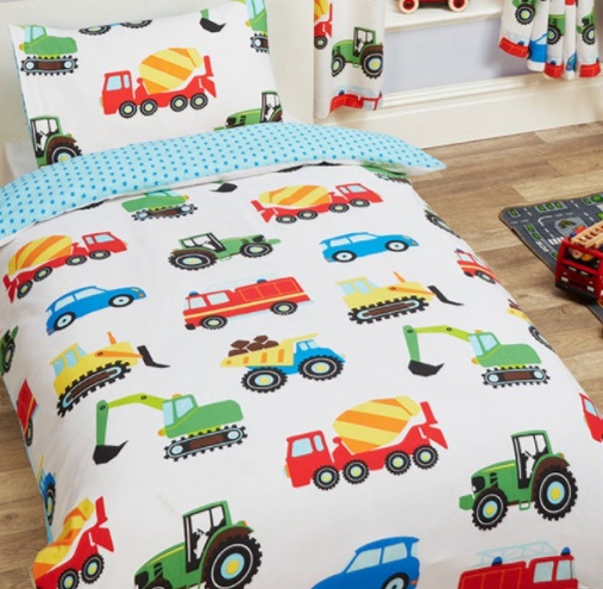 kidz Peuter / junior dekbedovertrek trekker/kraan/kiepwagen/voertuigen 120x150 - BlijeKids