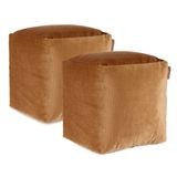 Arte Regal Poef - 2x - fluweel - bruin - 30 x 30 cm - vierkant - woondecoratie