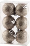 Cosy & Trendy Kerstballen - 6x st - champagne - glitters - D6 cm - kunststof