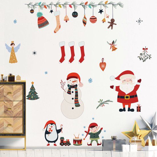 Ambiance Sticker Kerststicker met de Kerstman en kerstelementen