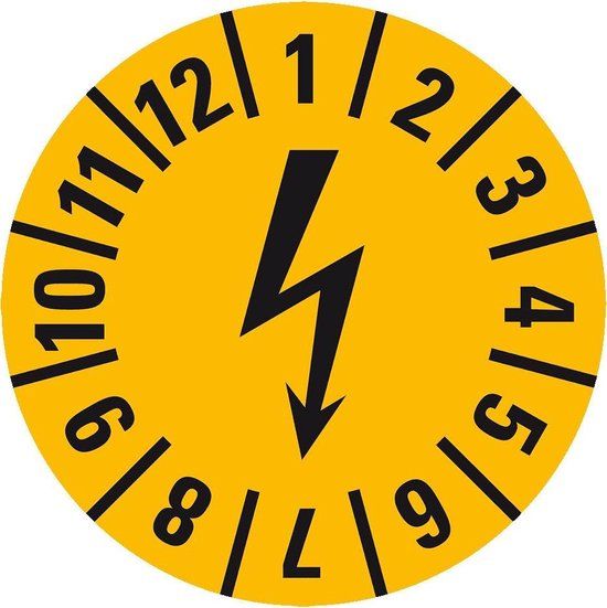 Merkloos / Sans marque Elektrische keuringssticker - geel - 15 mm - 60 per kaart