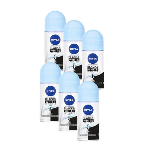 Nivea Invisible For Black & White Pure deodorant roller - multiverpakking 6 x 50 ml