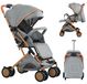 Landau - Poussette canne - Avec moustiquaire - Pliable et portable - Convient pour un poids jusqu'à 20 kg - Panier de rangement - 4 roues - Tissu en coton - Gris