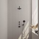 Brauer Gunmetal Carving thermostatische inbouw regendoucheset 40cm rechte wandarm met 20cm ronde hoofddouche 3 standen ronde handdouche 150cm gladde doucheslang met aansluitbocht en handdouchehouder Gunmetal geborsteld PVD 5-GM-103
