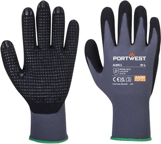 Portwest DermiFlex Plus Handschoen - Grijs/zwart - S