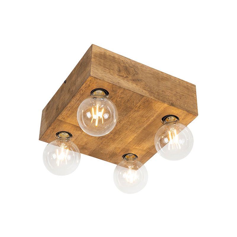 QAZQA Bloc - Landelijke Spot - Hout - 4-lichts - Bruin