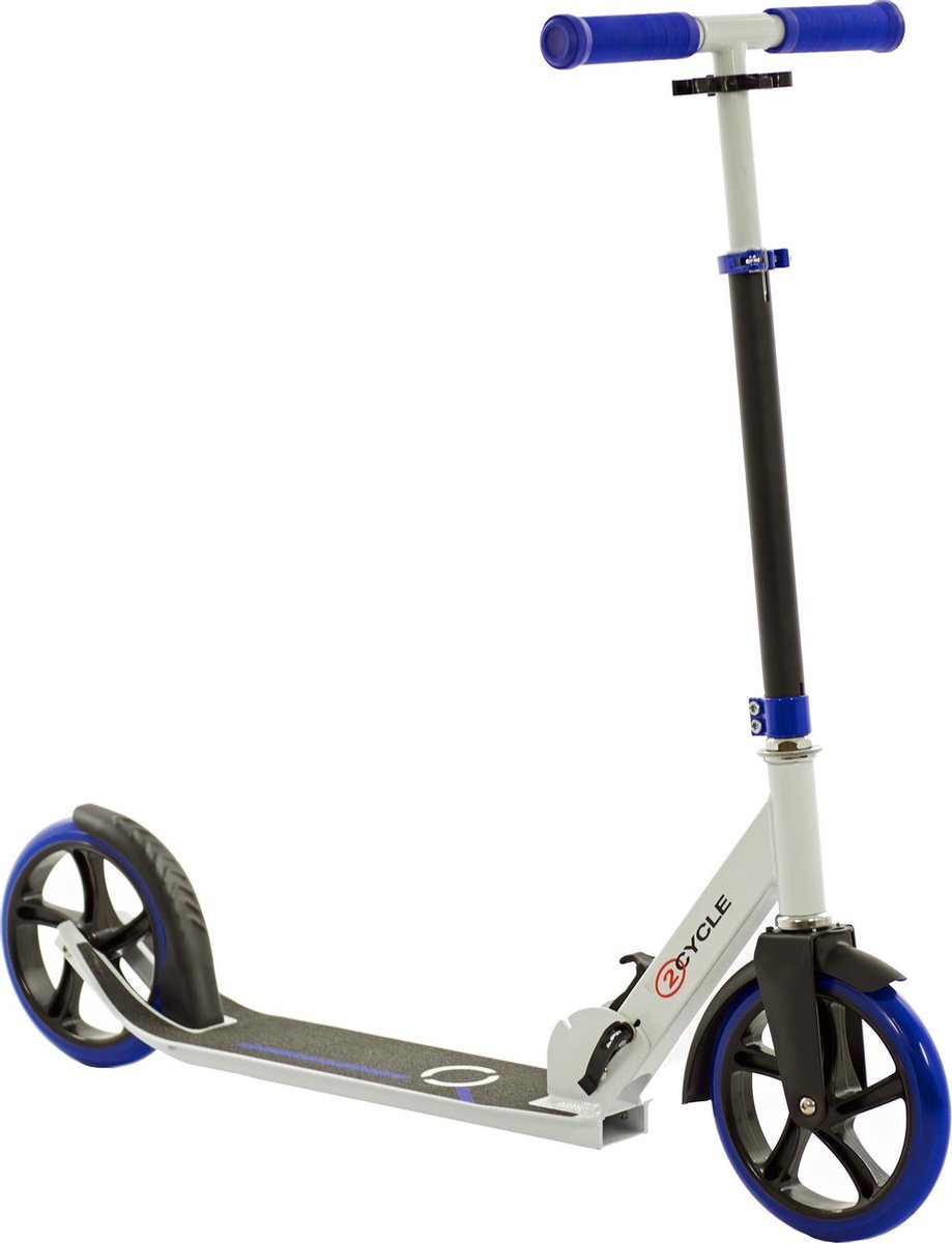 2Cycle Step - Aluminium - Grote Wielen - 20cm -Blauw-Wit - Autoped - Scooter