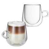 Judge Duo Latte JDG42 Dubbelwandige glazen koffiekop met handvat, holle vacuüm verzegeld, hittebestendig, vaatwasmachinebestendig, enkele 475ml Grande Latte Cup