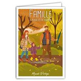 Afie 69-4352 Familiekaart met envelop, mini-poster, formaat 17 x 11,5 cm, retrostijl, vintage, grafisch, plezier samen met gemeenschappelijke momenten, ouders, kind, herfst