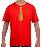 Bellatio Decorations Shoppartners Bv Verkleedkleding t-shirt - rood - met kleine Stropdas - goud glitters - voor kinderen - carnaval 110/116