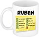 Bellatio Decorations Naam mok Ruben - wit - top gozer - keramiek - 300 ml - cadeau collega beker