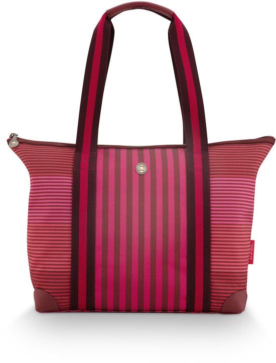 Pip Studio Tilda Tote Bag met rits - Schoudertas - Roze - Gestreept - 47x17x37cm