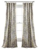 Lush Decor Bos 84 X 52 1 Gordijnen-Boomtak Blad Verduistering Venster Panel Gordijnen Set voor Living, Dining, Slaapkamer (Paar), 84" x 52", Grijs/Geel