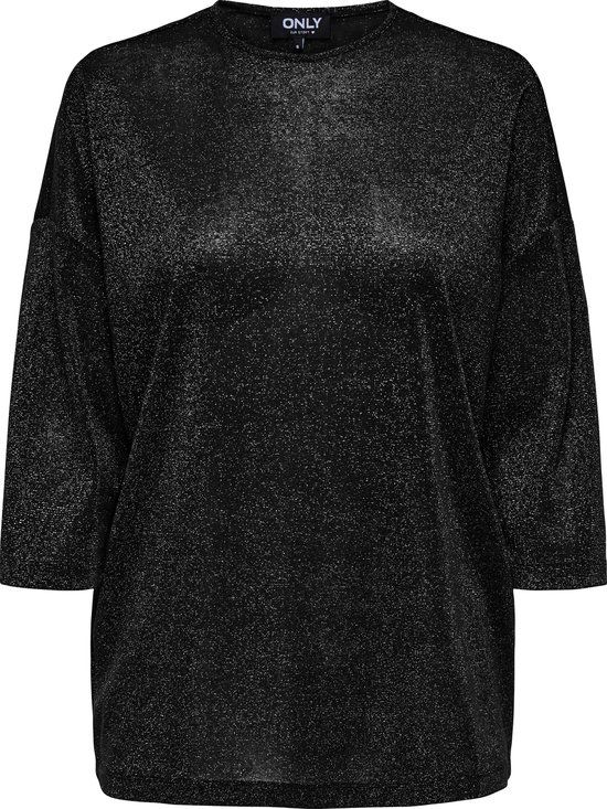 ONLY CARMAKOMA Carsilvery Glamour Lurex 3/4 Top Noos - Meisjes - Blouses - Zwart - M