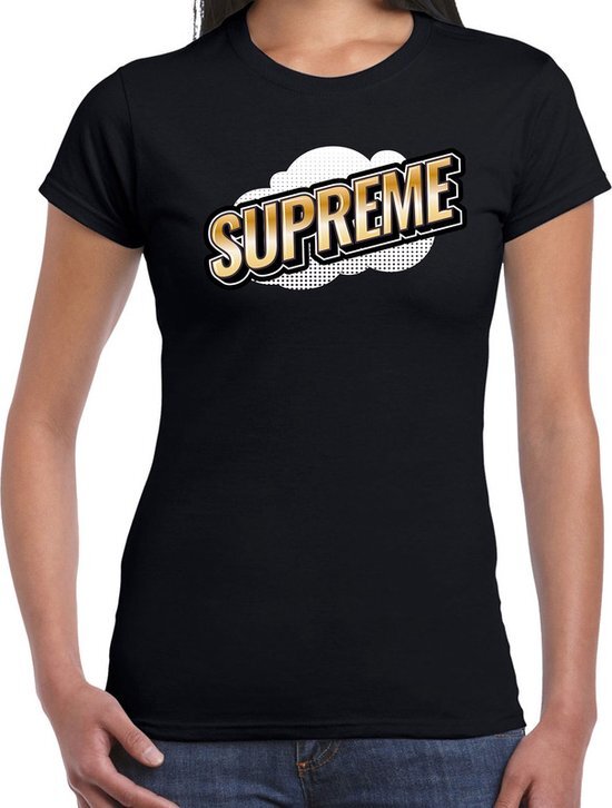 Bellatio Decorations Supreme fun tekst t-shirt voor dames zwart in 3D effect S