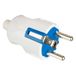 Stekker met witte handgreep, ergonomisch design, hoge sterkte, ideaal voor elektrische verbindingen binnen en buiten.