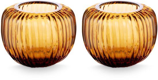 vtwonen Set van 2 Kandelaren Bruin Glas 11x9cm